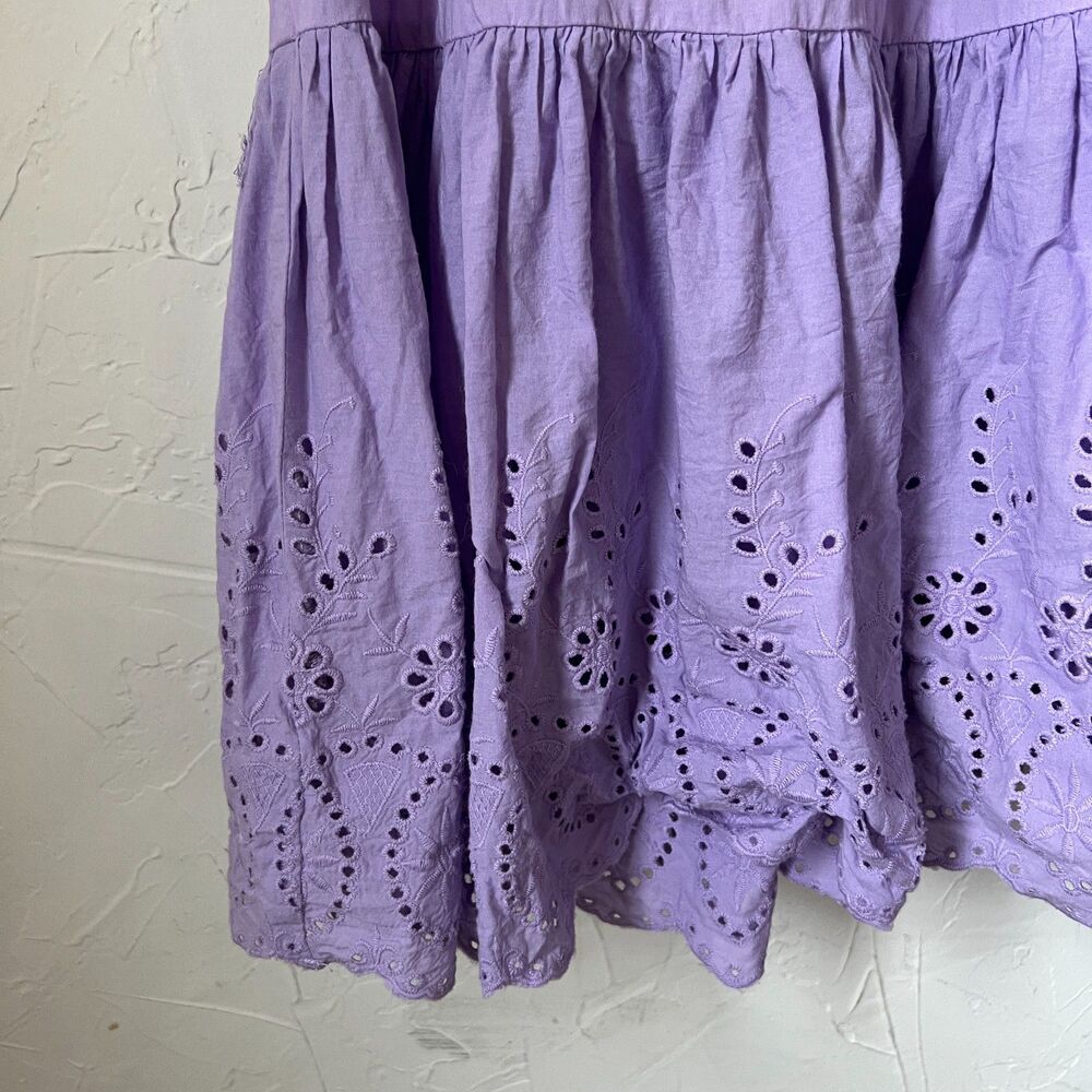 Urban Outfitters Fairy Lavender Eyelet Smocked Midi Dress Off Shoulder Size XS - Picture 8 of 8